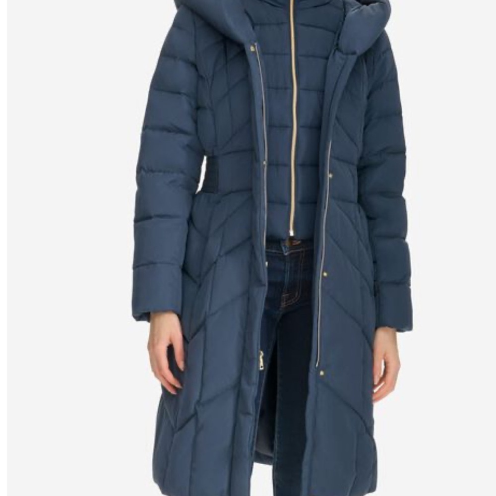 Women's Blue Quilted Hooded Coat